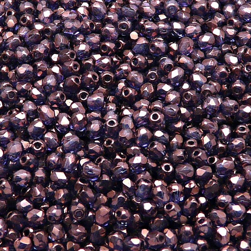 100pcs Czech Fire Polished Faceted Glass Beads Round 3mm Crystal Violet Vega Luster